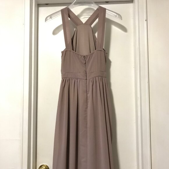 Lulus Air of Romance Taupe Halter Maxi Bridesmaid Gown Women’s Size Small Dress - Picture 4 of 6